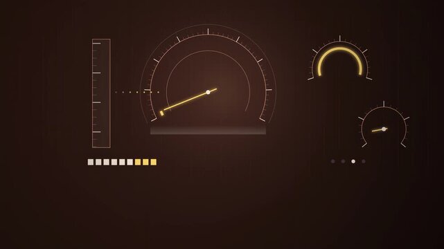 Abstract animated airspeed arc sweeping toward mach drawn as amber and orange lines and shapes on a deep dark background. Seamless looping 4K motion graphics video with free space for text, ideal for 