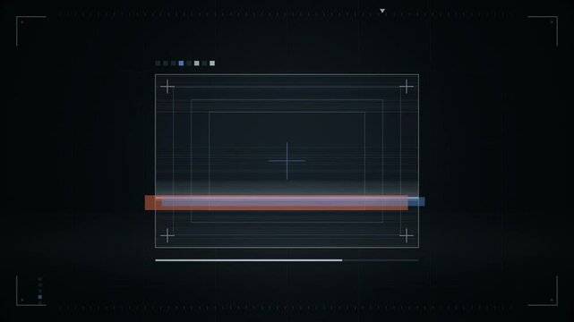 Abstract animated scanline glitch passing across the frame drawn as blue and cyan lines and shapes on a deep dark background. Seamless looping 4K motion graphics video with free space for text, ideal 