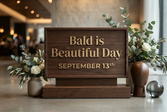 Bald is Beautiful Day September 13th Wooden Sign with Floral Decor
