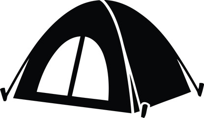 A simple black and white camping tent icon depicted in a clean and minimalist graphic art style silhouette © Jubayer
