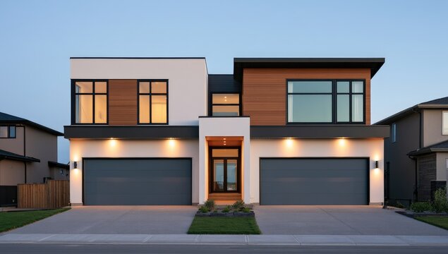 Modern Luxury Duplex House with Double Garage and Contemporary Design.