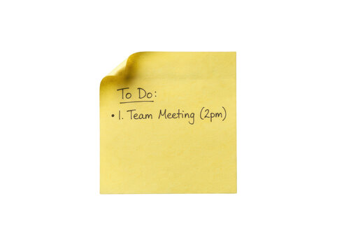 Yellow sticky note with a handwritten todo list isolated on transparent background