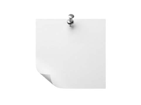Blank white paper note pinned isolated on transparent background