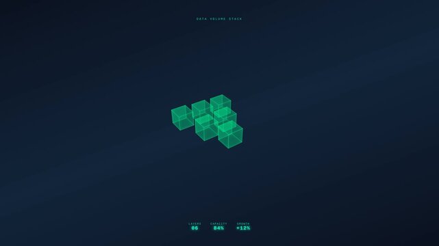 Dynamic motion of glowing green cubes in a dark environment for futuristic visual effect.