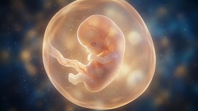 Human embryo inside a translucent sac