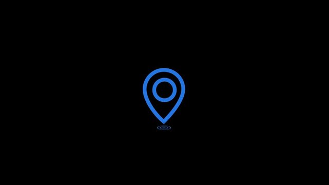Blue location pin icon with ripple effect for GPS navigation map marker geolocation destination travel tracking and digital motion graphics animation