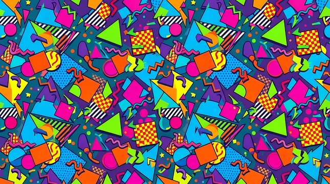 Vibrant Retro 80s and 90s Style Geometric Seamless Pattern Background retro pattern 80s style 90s style vintage seamless geometric colorful abstract nostalgia pop art funky fashion pattern background