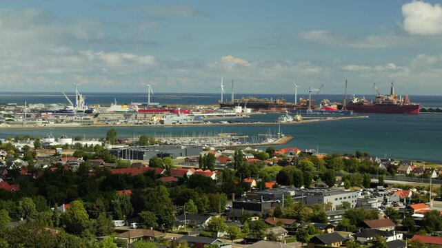 Industrial port cityscape of frederikshavn in denmark