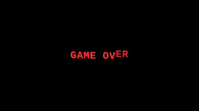 Motion of a digital game over screen with flickering text for gaming and entertainment.