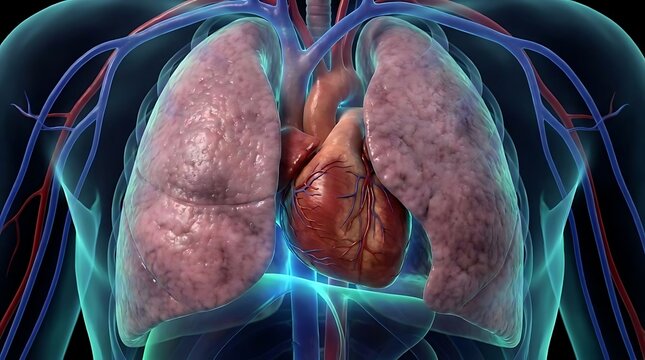 Human lungs and heart anatomy illustration