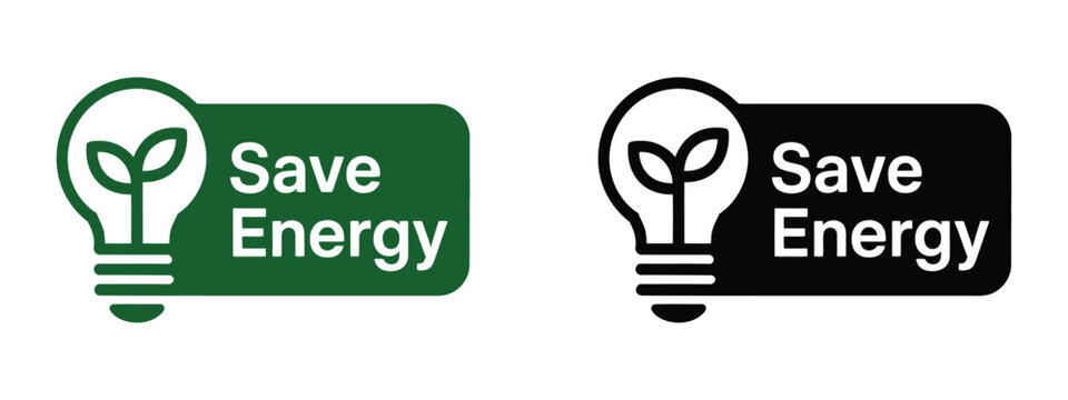 Save energy icons with light bulb and leaf