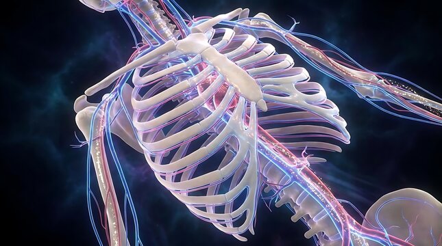 Human rib cage and circulatory system