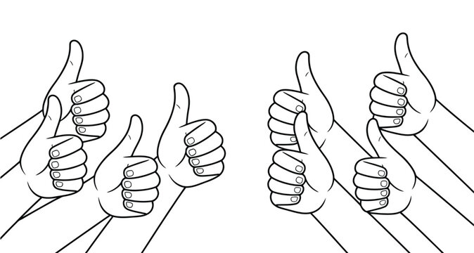 Thumbs up line art crowd applauding and approving gesture