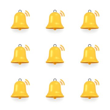 Set of yellow notification bells ringing icons illustration