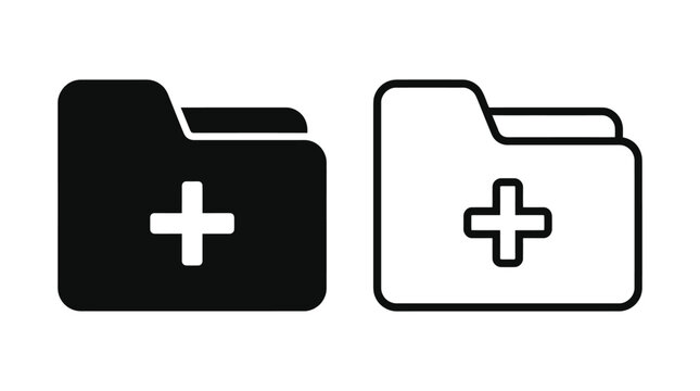 Set of two folder icons with a plus sign for digital file management and user interface design.