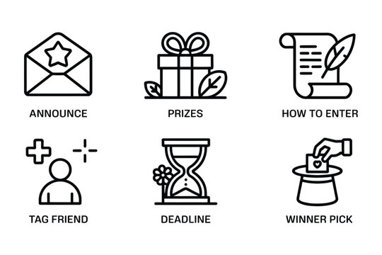 Social media giveaway and contest icons set