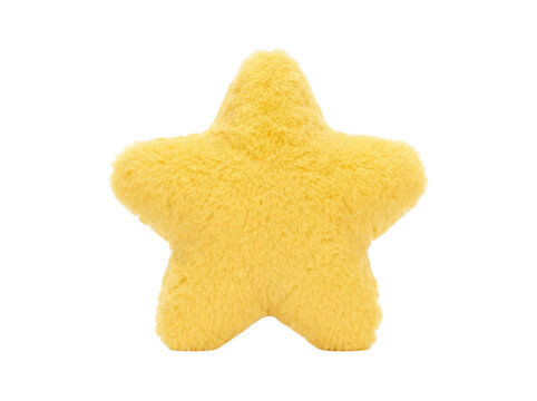 Yellow starshaped plush pillow isolated on transparent background