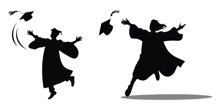 Happy graduates jumping and throwing caps