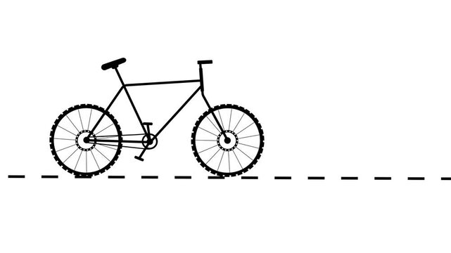 Simple black outline of a bicycle on a white background with a dashed horizontal line