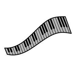 Naklejka premium Abstract Wavy Piano Keyboard Illustration with Musical Keys on Black Background