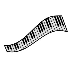 Naklejka premium Abstract Wavy Piano Keyboard Illustration with Musical Keys on Black Background