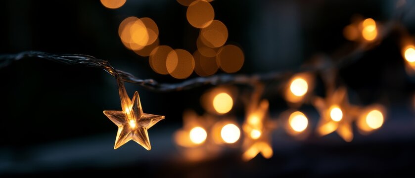 Star shaped string lights glowing at night