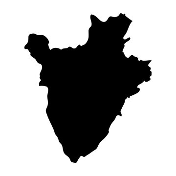 Burundi map silhouette in solid black isolated on white background for geography and travel design