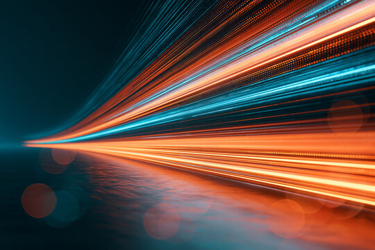 High Speed Cyber Light Trails with Orange and Cyan Neon Streaks