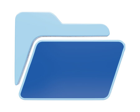 Blue file folder icon, 3D digital document storage symbol, professional office data management graphic for web interface