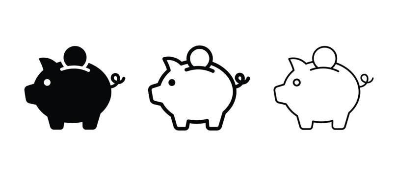 Piggy bank vector icons set finance and savings symbol