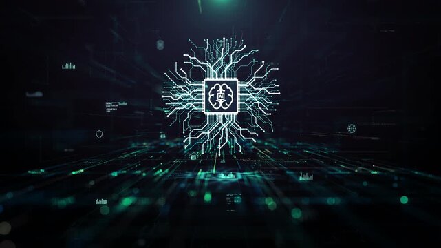 AI agents concept with digital brain and glowing circuit network in futuristic data space, representing AI agents, machine learning, automation, computing, and intelligent technology.