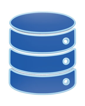 Blue database icon on white background. Digital server storage symbol. Data center and information hosting concept for technology web design.