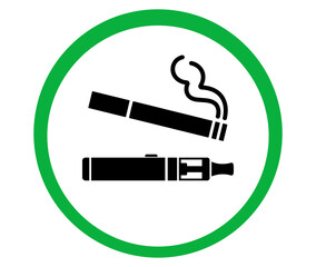 Smoking and vaping area sign, green circle permit icon for cigarette and electronic vape, designated smoking zone vector illustration © mstshima