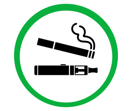 Smoking and vaping area sign, green circle permit icon for cigarette and electronic vape, designated smoking zone vector illustration