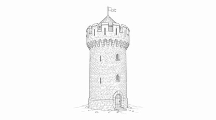 Obraz premium Medieval stone castle tower line art illustration coloring page