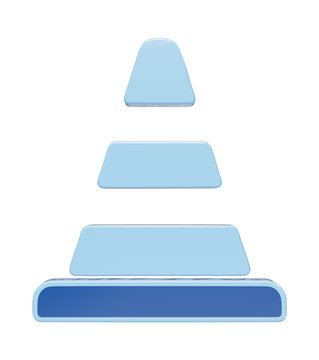 Abstract blue 3D pyramid chart, a four-step infographic for business data visualization. Modern geometric hierarchy diagram, a growth and progress concept for presentations and marketing.
