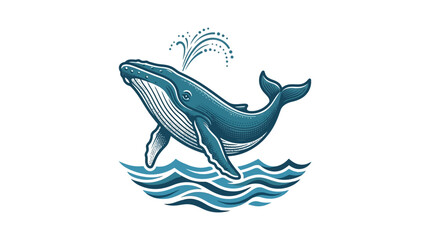 Obraz premium vector1 (13).eps artistic stylized vector illustration of a blue whale breaching ocean waves with water spout design