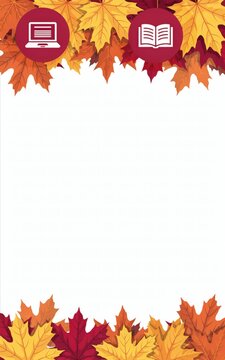 Autumn leaves frame with icons isolated on white background
