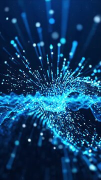 Abstract blue light particle wave background with radiant energy, flowing digital motion, glowing data lines and futuristic technology texture for innovative design projects