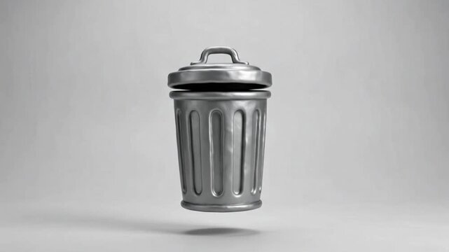 3D silver metallic trash can with opening lid