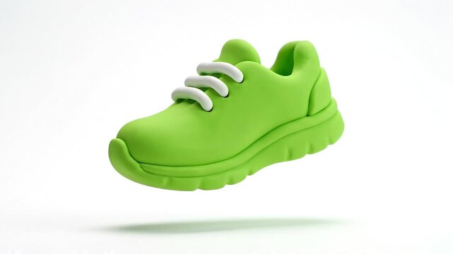 3D animated green clay sneaker floating on a white background