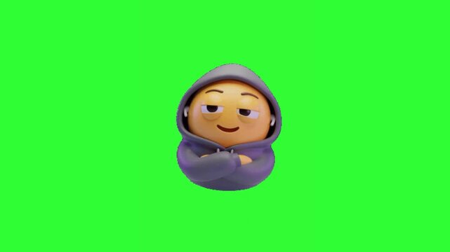 Animated cute emoticon wearing a jacket, ideal for fashion, clothing, winter outfit, casual style, character animation, social media stickers, messaging content, children's media, motion graphics, and