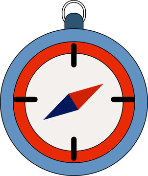 red and blue compass illustration on white background. Vintage compass illustration symbolizing navigation, direction, exploration, travel, adventure, and finding the right path. Ideal for travel, out