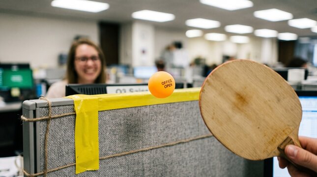 detailed Macro photo of coworkers playing ping pong 2k showing abstract micro structural details and textures with professional studio lighting