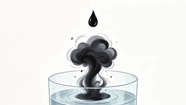 Ink drop splashing into water creating swirling smoke-like abstract art