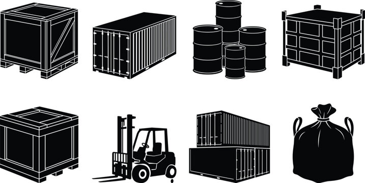 Logistics and Cargo Transportation Vector Icon Set for Shipping Warehouse Storage and Delivery Design