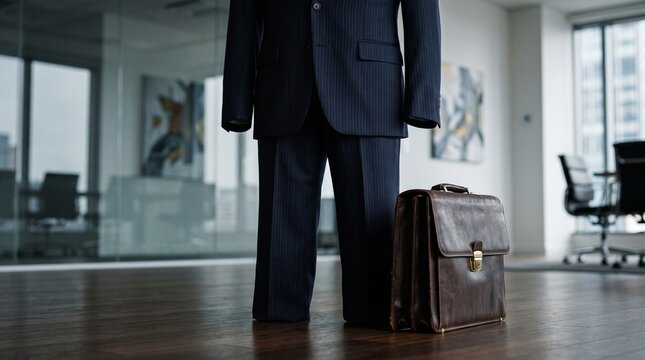 detailed Macro photo of suit and briefcase standing 2k showing abstract micro structural details and textures with professional studio lighting