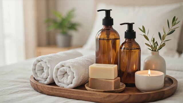 Spa wellness set with towels and soap
