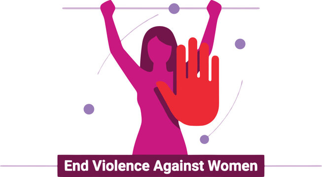 Violence Prevention Illustration with Woman Holding Up Stop Hand
