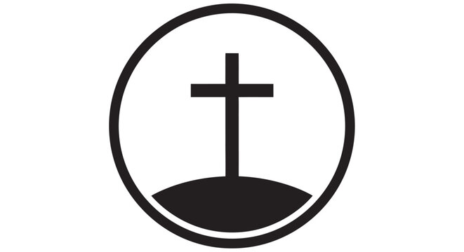 Christian cross within a circle black silhouette on a white background